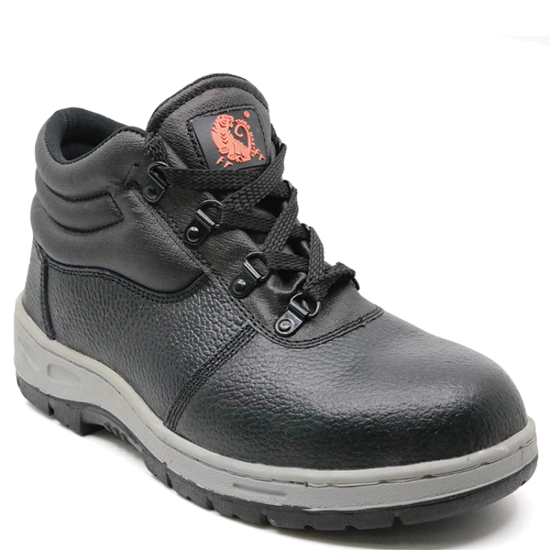 China RB1094 Black leather rubber sole steel toe cap industrial safety shoes manufacturer