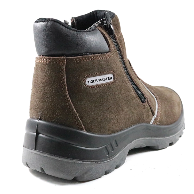China SJ0197 suede leather double-sided zipper CE steel toe safety shoes without laces manufacturer