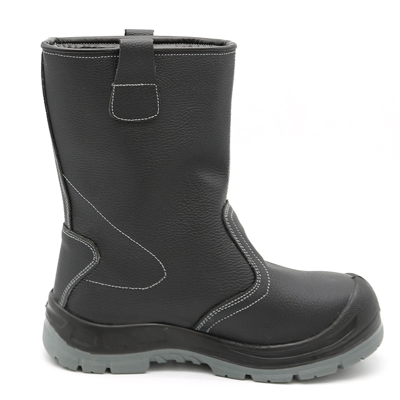 China TM5009 Black leather oil water resistant non-slip steel toe anti puncture no laces high rigger boots manufacturer