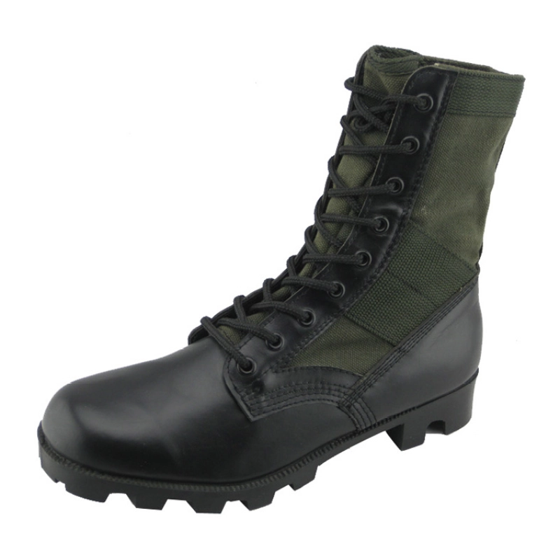 China vulcanized genuine leather and fabric men army jungle boots manufacturer