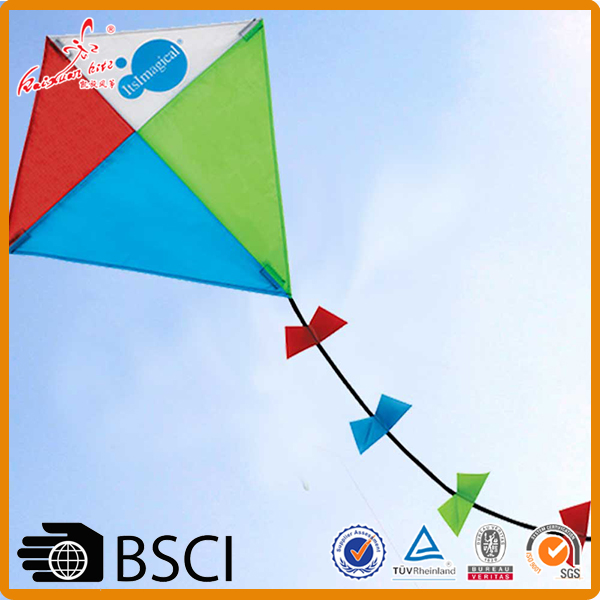 color customized good flying promotional advertising diamond kite with applique