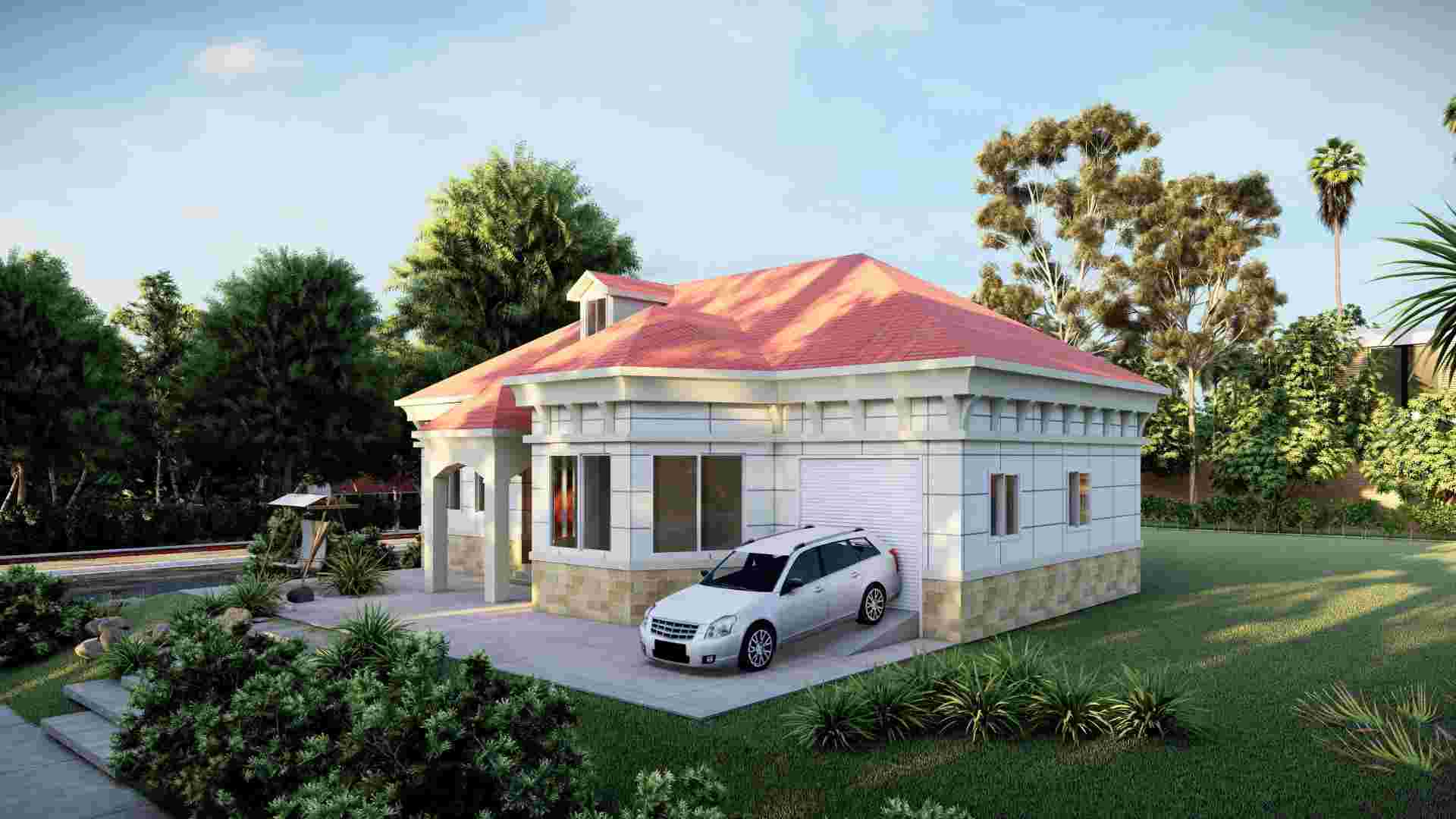 Fertighäuser, Stahlkonstruktion, Villa, Fertighaus-Gebäudedesign mit Garage – QB11