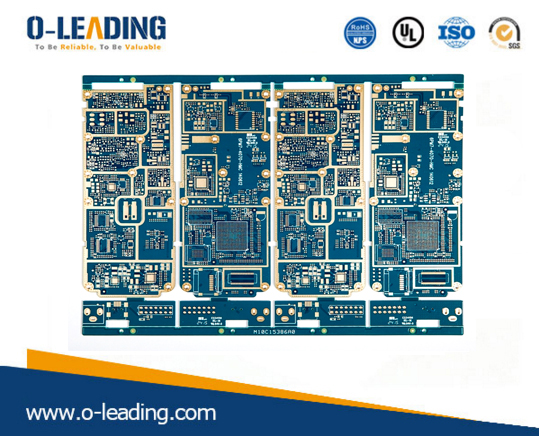 Carte de circuit imprimé HDI de 14 couches avec BGA, épaisseur de carte de 2,4 mm, masque de protection bleu, fini par Immersion Gold
