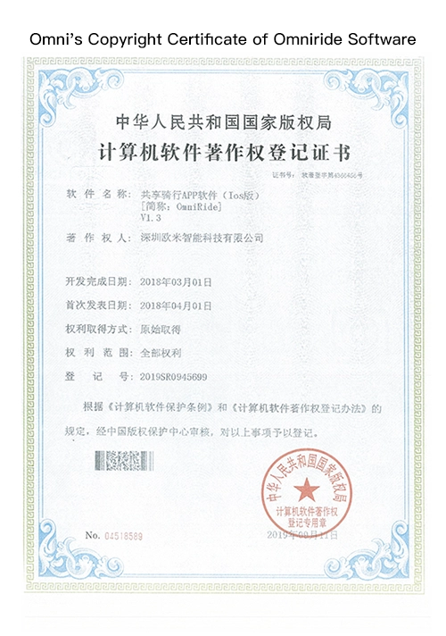 Certificat de logiciel Omni Ride