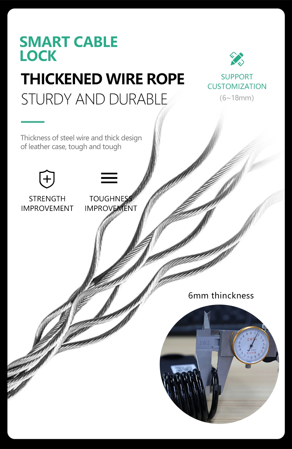 Smart Bluetooth Cable Lock High Strength Steel Wire Chain Lock