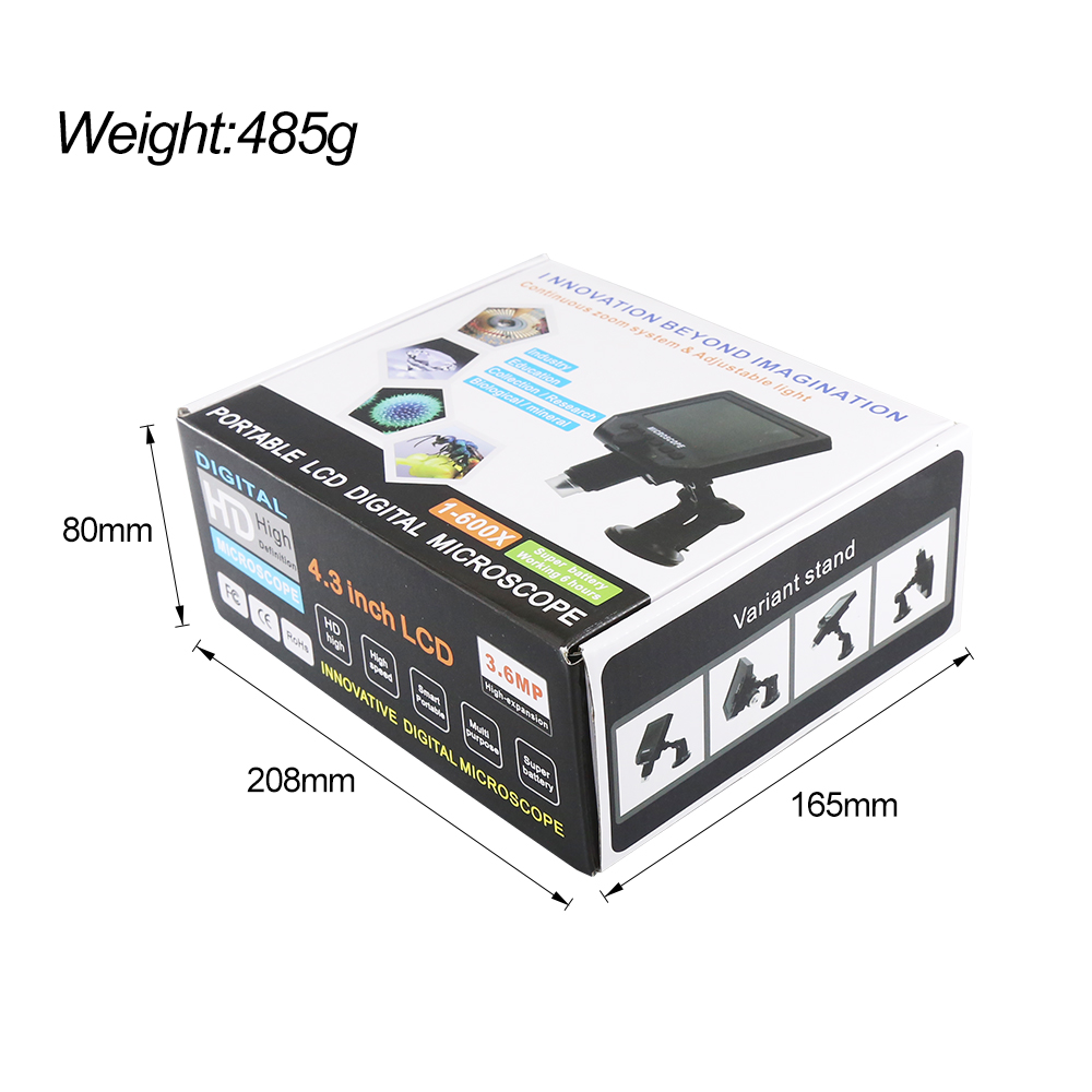 1-600x G600数码显微镜4.3“LCD USB显微镜摄像机录像机高清3.6百万像素，1080P / 720P / VGA广泛使用