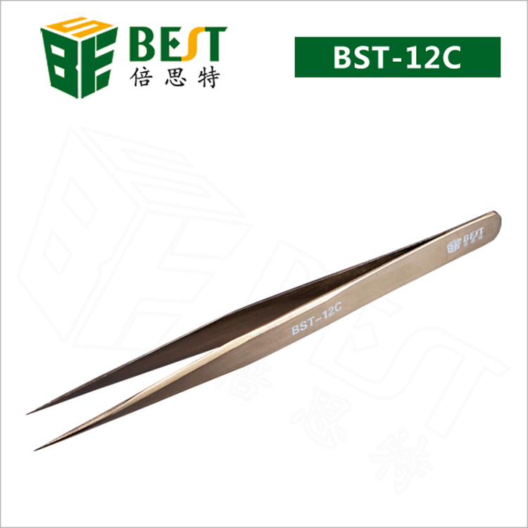 BEST-12C  Stainless Steel Fine Point Tip Eyelash Tweezers Factory