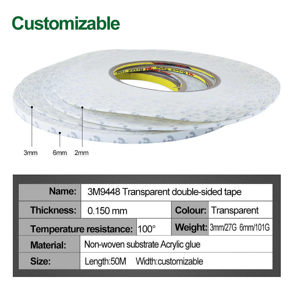 BEST NEW 3M Strong Sticky Transparent Double Sided Adhesive Tape 2mm-10mm 50m Length For Home Hardware repairing