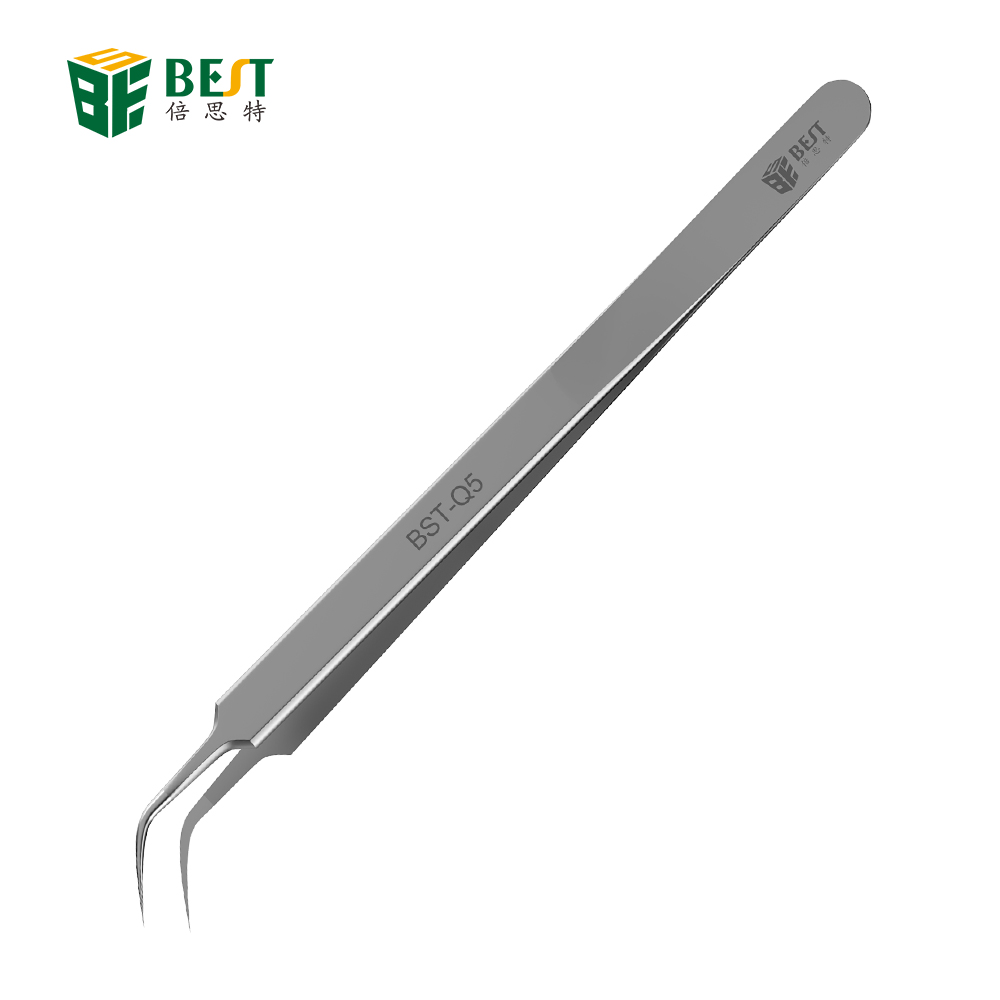 BEST Q5 Ultra Precision Tweezers Stainless Steel Curved Tweezers Pliers with Fine Tip