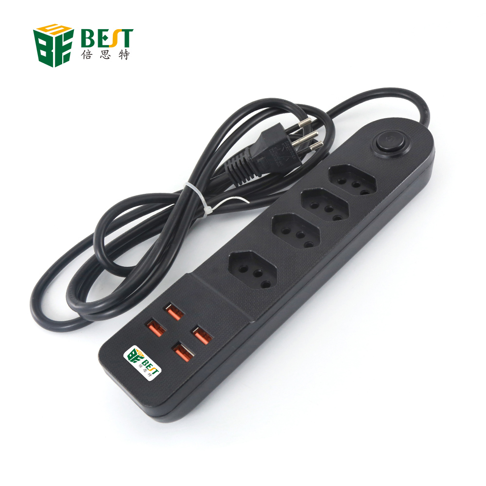 BKL-02 Brazilian standard plug 3/4 gang power socket with 4 way USB Brazilian standard extension power socket