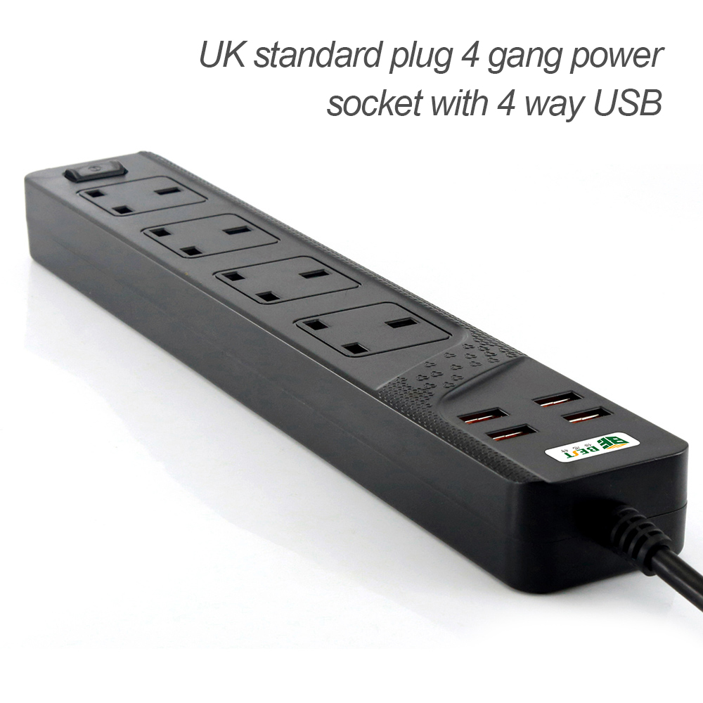 BKL-03英国标准插头4组电源插座，带4路USB英制标准扩展电源插座