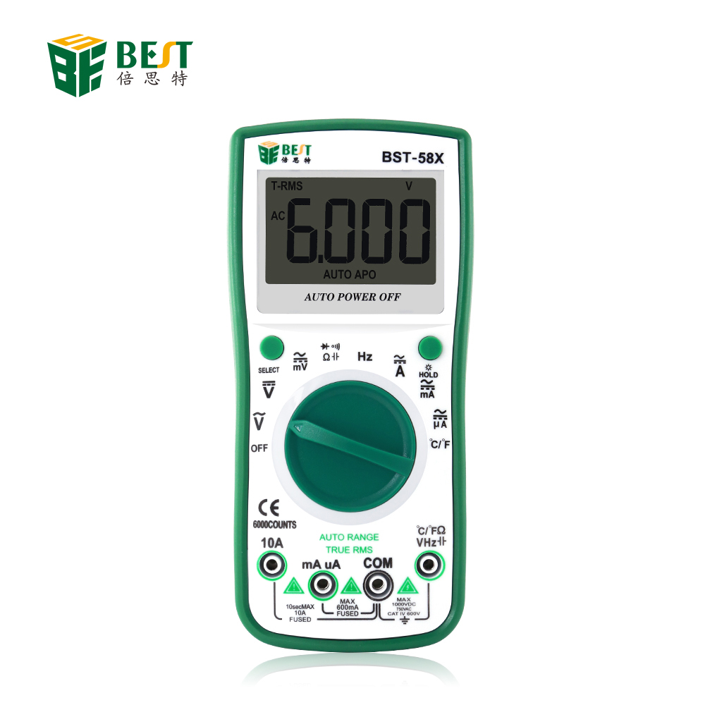 BST-58X自动数字万用表智能6000计数AC / DC电压电流测试工具