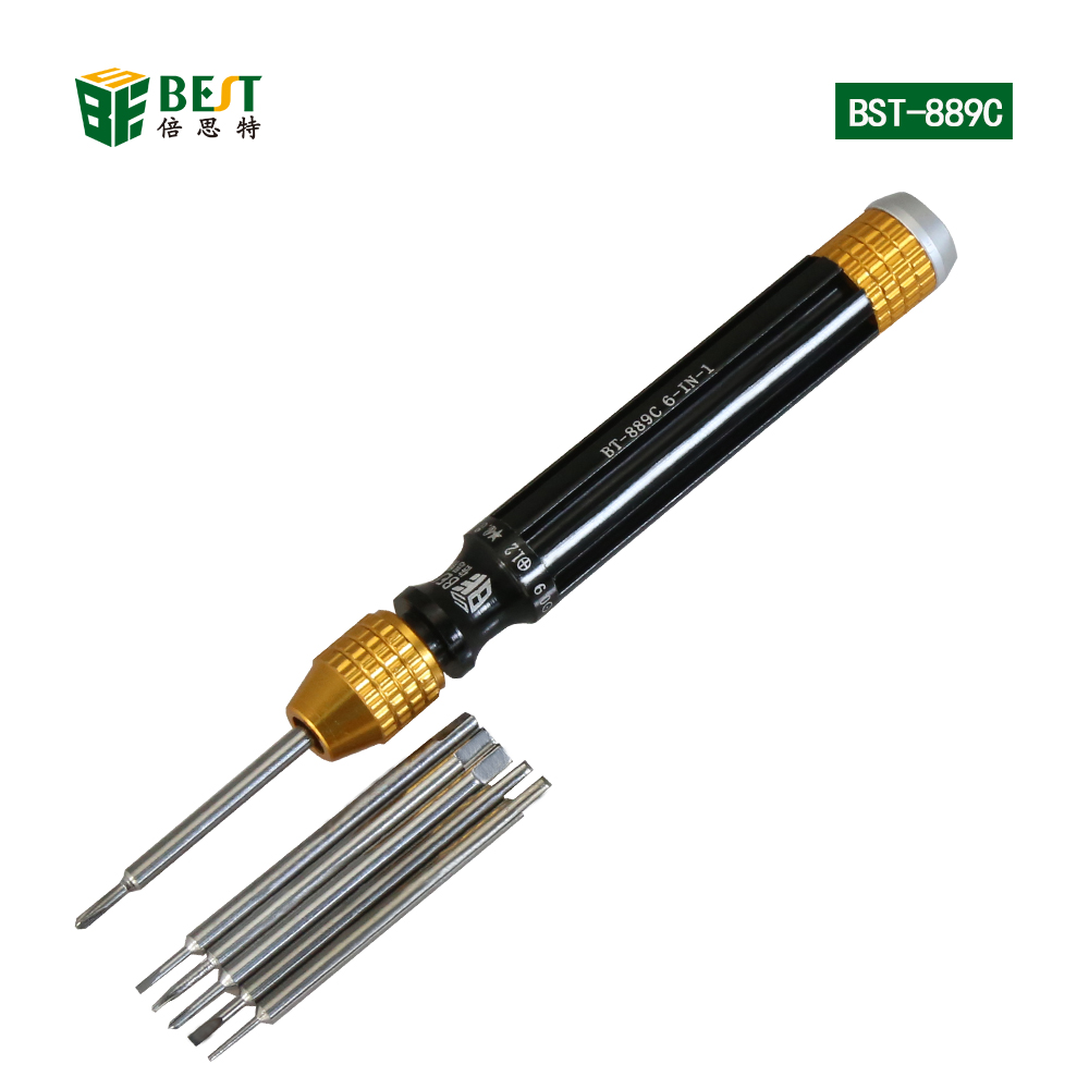 BST-889C 6 in 1 Multi-Function Magnetic Precision Screwdriver Set for Mobile Phone Electronics Repair Opening Tool