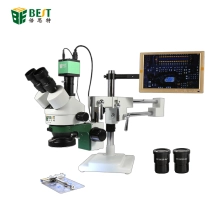 Chine BST-X7 Double Bras Support Universel Trinoculaire Microscope Stéréo Réparation De Téléphone Mobile 7-45x Zoom Continu Long Bras Support fabricant