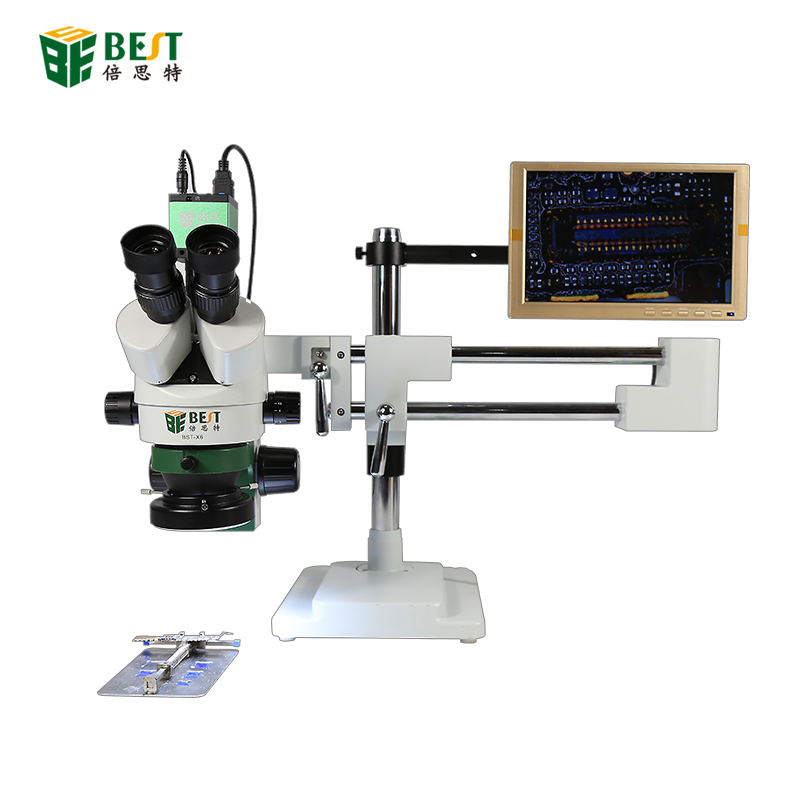 BST-X7双臂通用支架三目立体声显微镜手机维修7-45x连续变焦长臂支架
