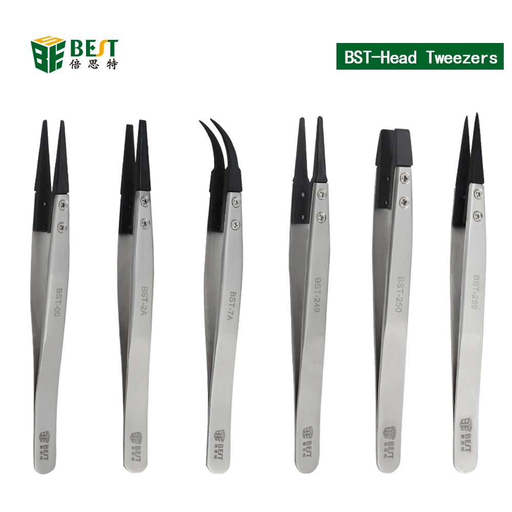 Factory ESD Carbon fiber Tip Anti static Stainless Steel Flated Tip Tweezers