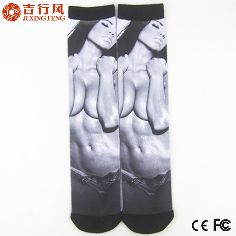 Customized popular styles of sex girls picture printed socks,made in China