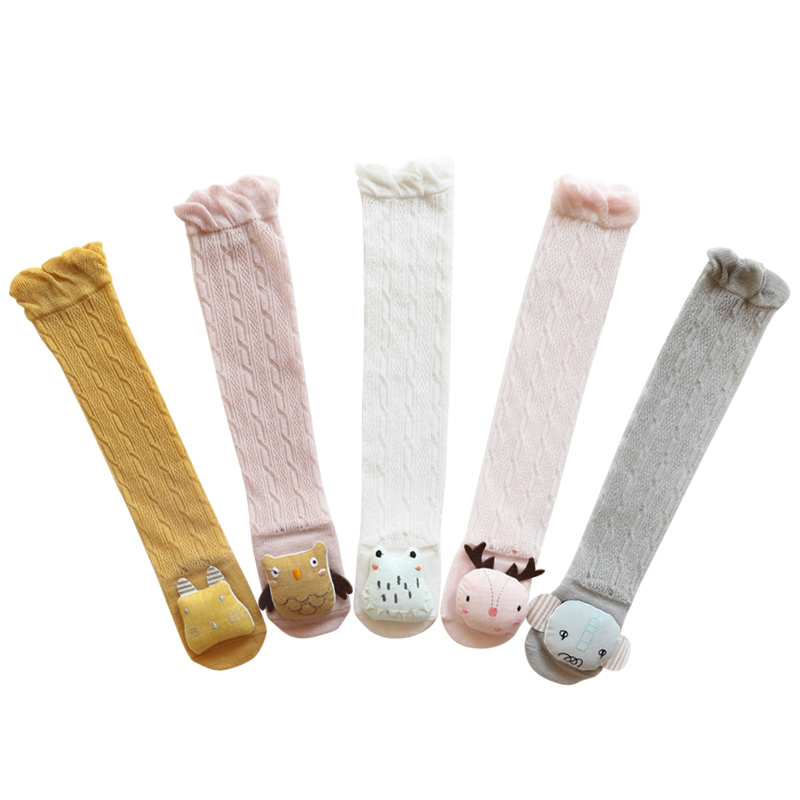 Aangepaste meisjes knie 3D baby katoenen sokken, baby schattig ontworpen sokken leveranciers