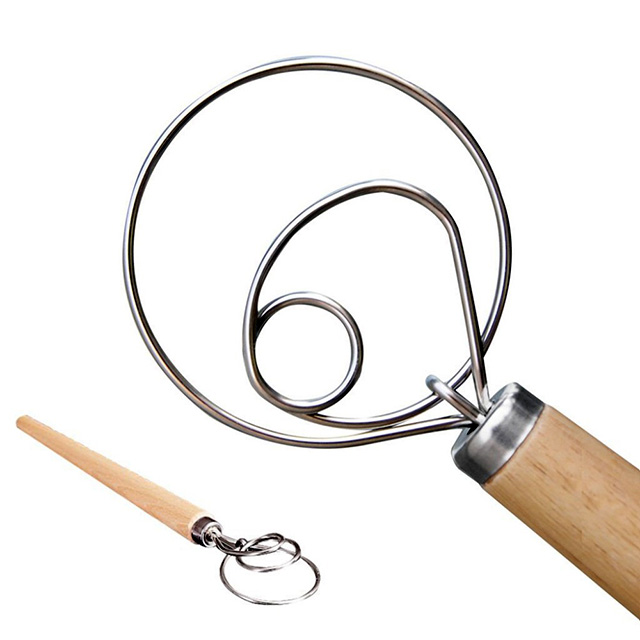 Traditional Danish Style Stainless Steel Dough Whisk With Wooden Handle